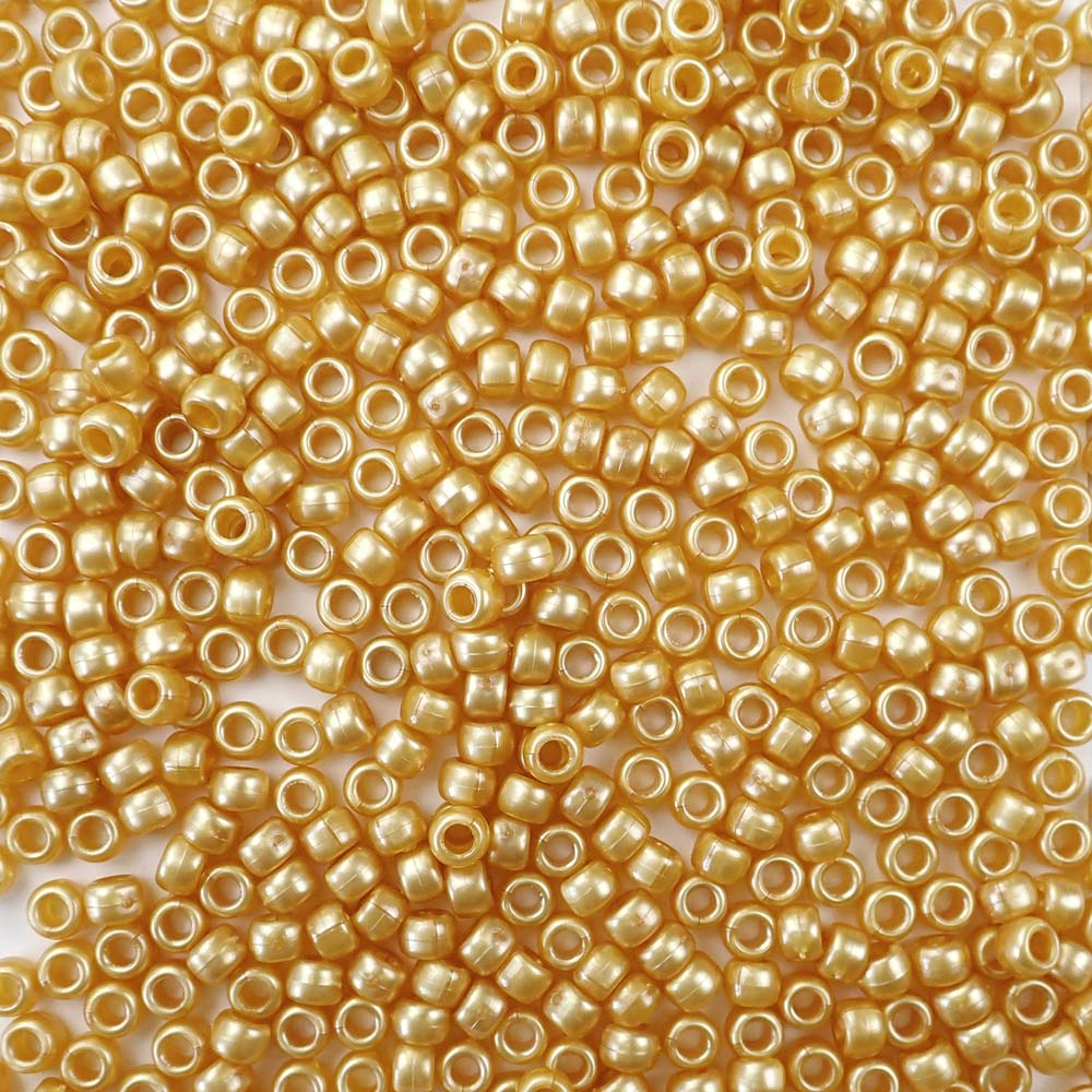 Gold Pearl Plastic Craft Pony Beads 6x9mm, Made in the USA - Pony Bead Store