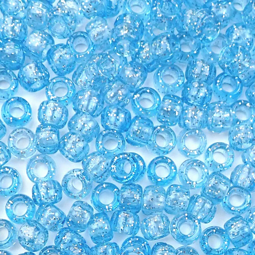 Light Sapphire Glitter Plastic Craft Pony Beads 6x9mm Bulk - Pony Bead Store