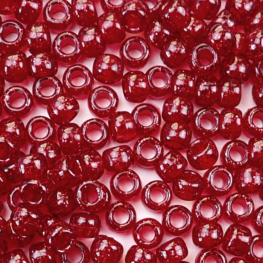 Neon Red Plastic Pony Beads 6 x 9mm, 500 beads