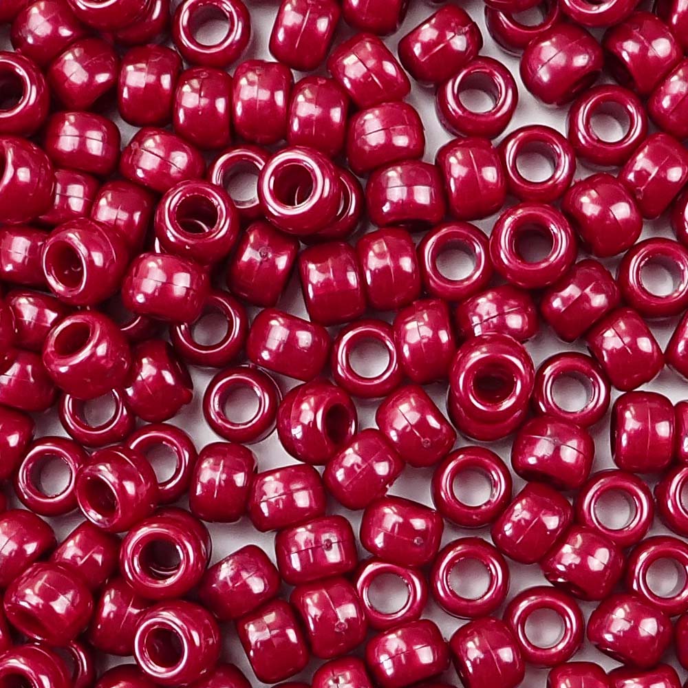 Dk Cranberry Red Pearl Plastic Craft Pony Beads 6x9mm, Bulk, Made