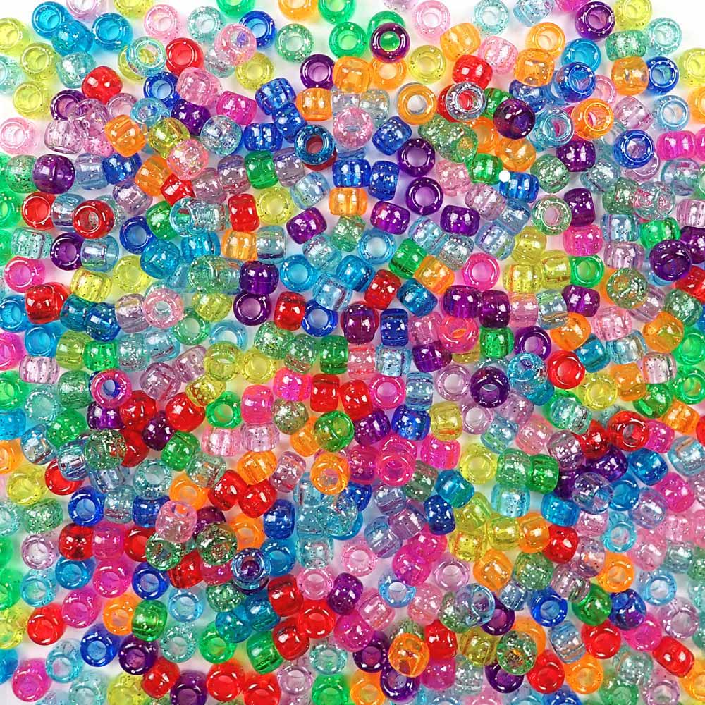 Plastic Pony Bead Shapes Mix, Neon Colors, 125 beads