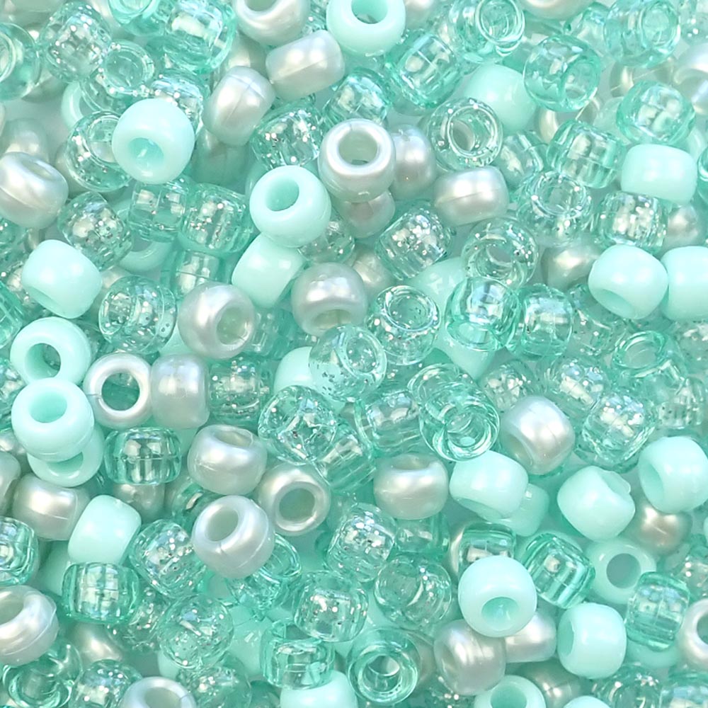 Plastic Pony Bead Shapes Mix, Pearl Colors, 125 beads