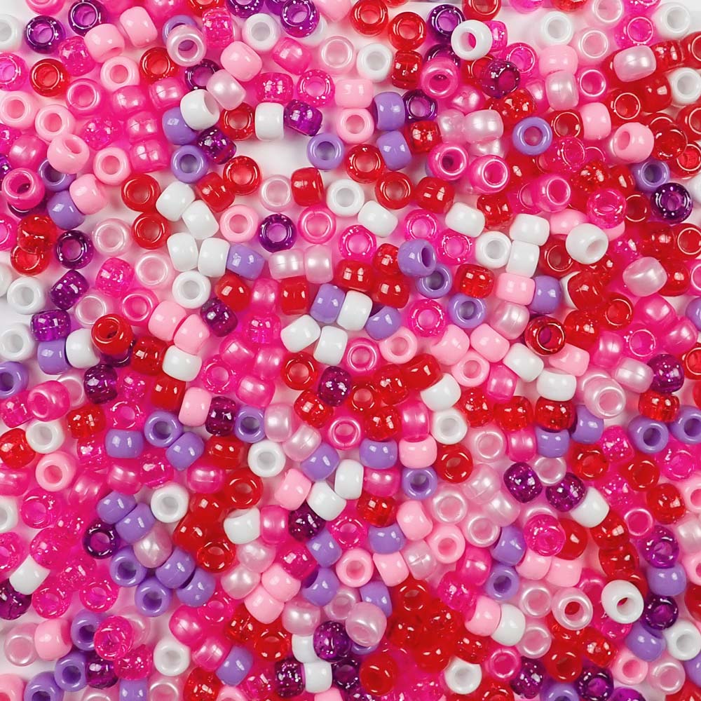 Party Mix Plastic Pony Beads 6 x 9mm, 150 beads