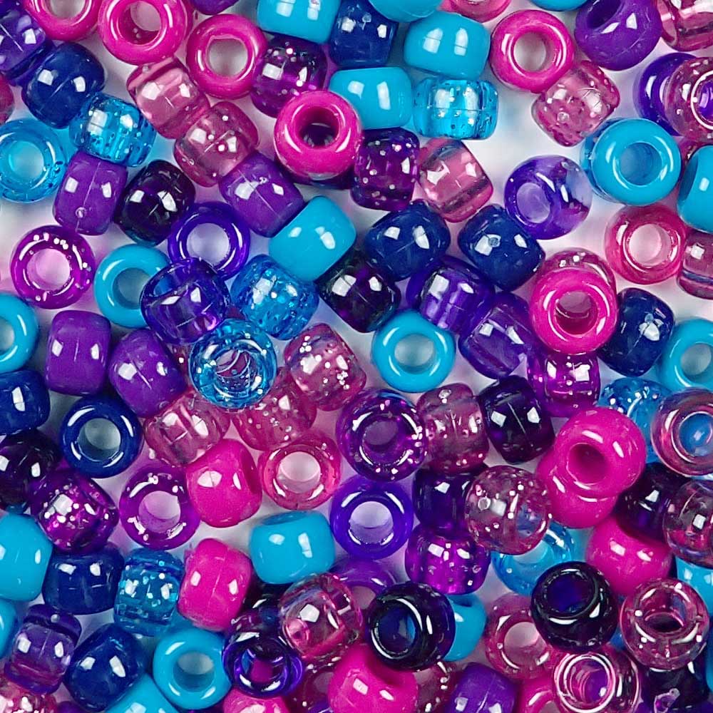 Dark Berry Multicolor Mix Plastic Pony Beads 6 x 9mm, 150 beads