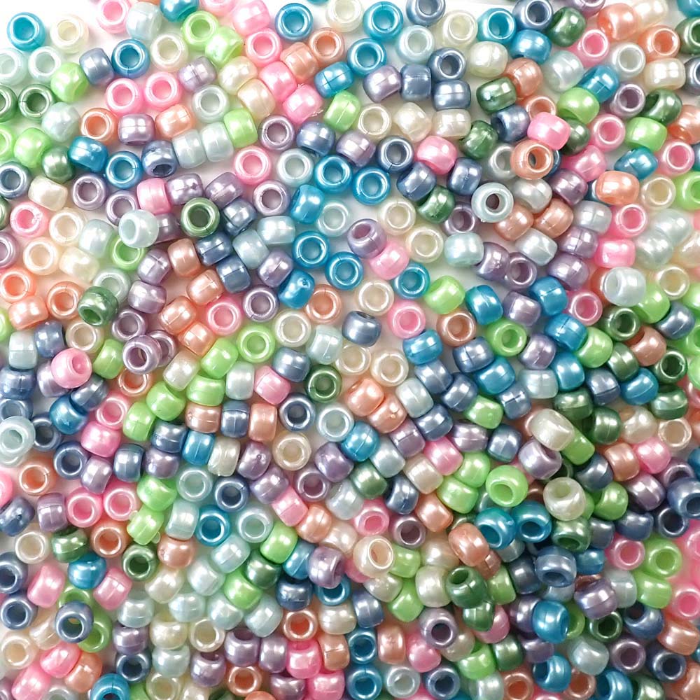 Pastel Glitter Mix Plastic Pony Beads 6 x 9mm, 500 beads