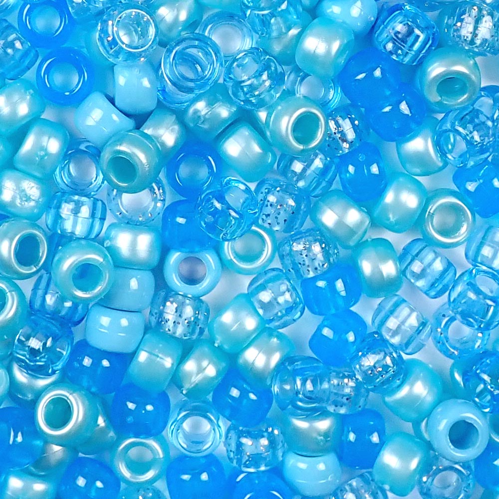 Ice Blue Mix Plastic Craft Pony Beads 6 x 9mm, Bulk, Made in the