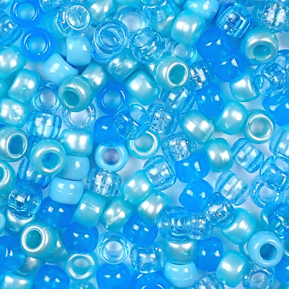 Blue Camouflage Mix Plastic Pony Beads 6 x 9mm, 500 beads