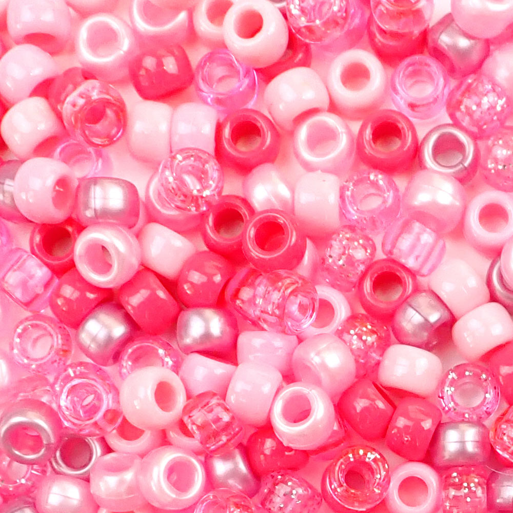 Pastel Glitter Mix Plastic Pony Beads 6 x 9mm, 500 beads
