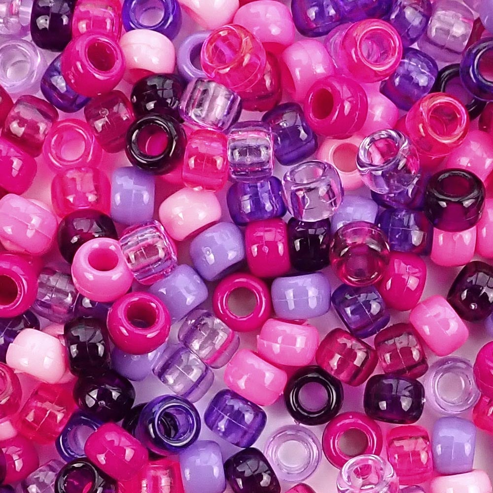 Vivid Rainbow Combo Mix Plastic Pony Beads 6 x 9mm, 150 beads