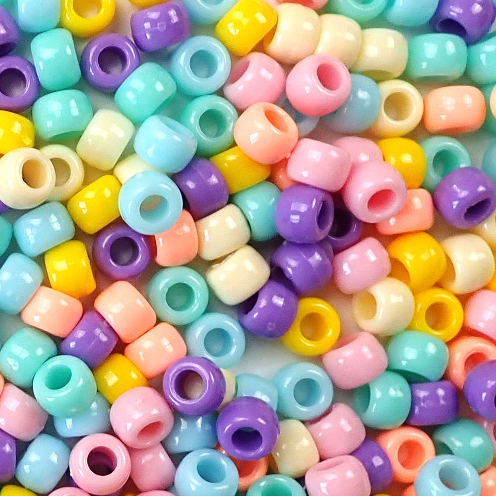 Pretty Pastels Opaque Multicolor Mix Plastic Pony Beads 6 x 9mm, 150 beads