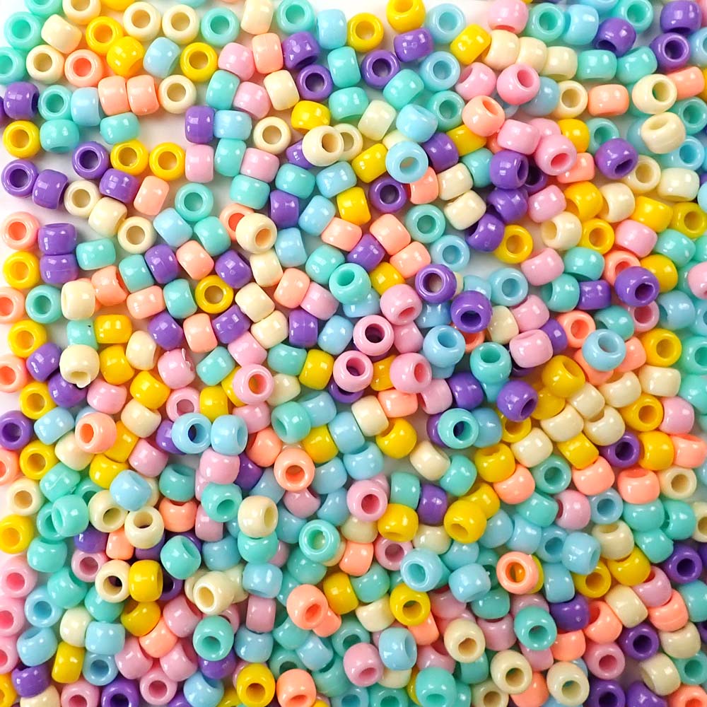 Unicorn Pastel Mix Plastic Pony Beads 6 x 9mm, 500 beads