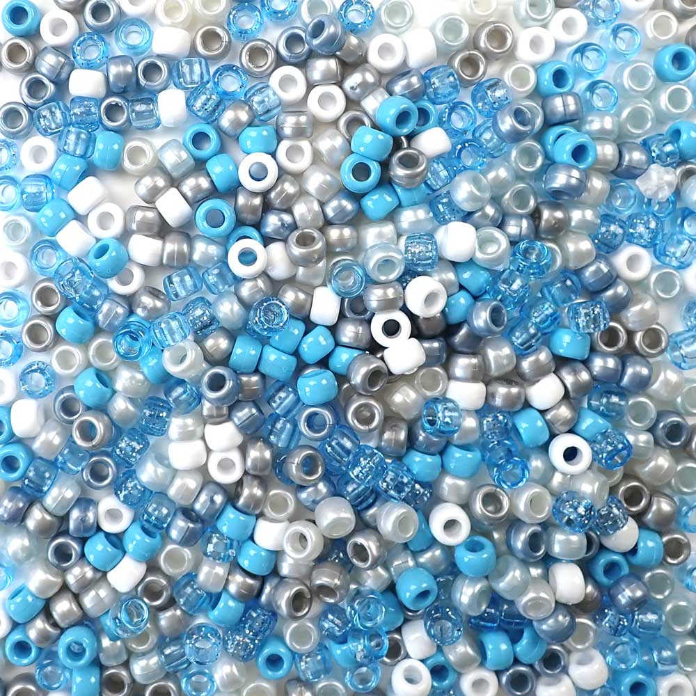 Blue Camouflage Mix Plastic Pony Beads 6 x 9mm