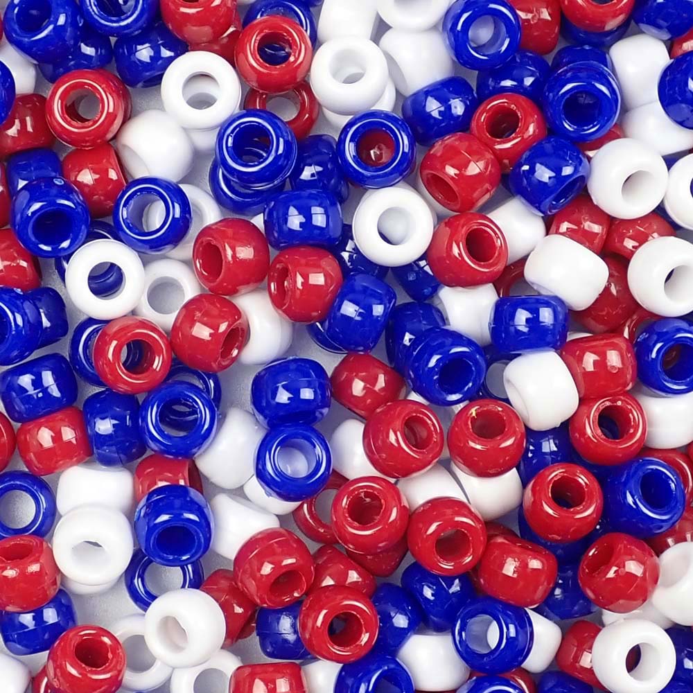 Patriotic Mix Plastic Craft Pony Beads 6 x 9mm Bulk, USA Made - Pony Bead  Store