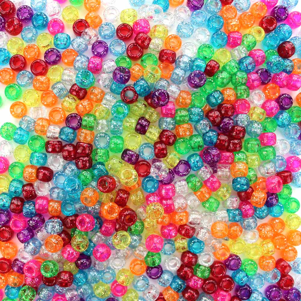 100 Carnival Pony Beads Mix 6mmx9mm Pink, Green, Yellow, Orange, Pearl,  Clear, Pony Beads. Hair Dummy Clip Jewellery Loom Bands Crafts