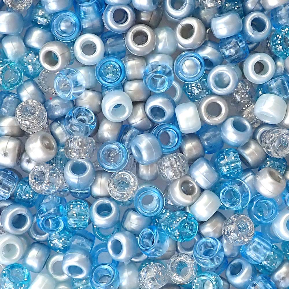 BeadTin Blue Cloud Opaque 9mm Barrel Plastic Pony Beads (500pcs