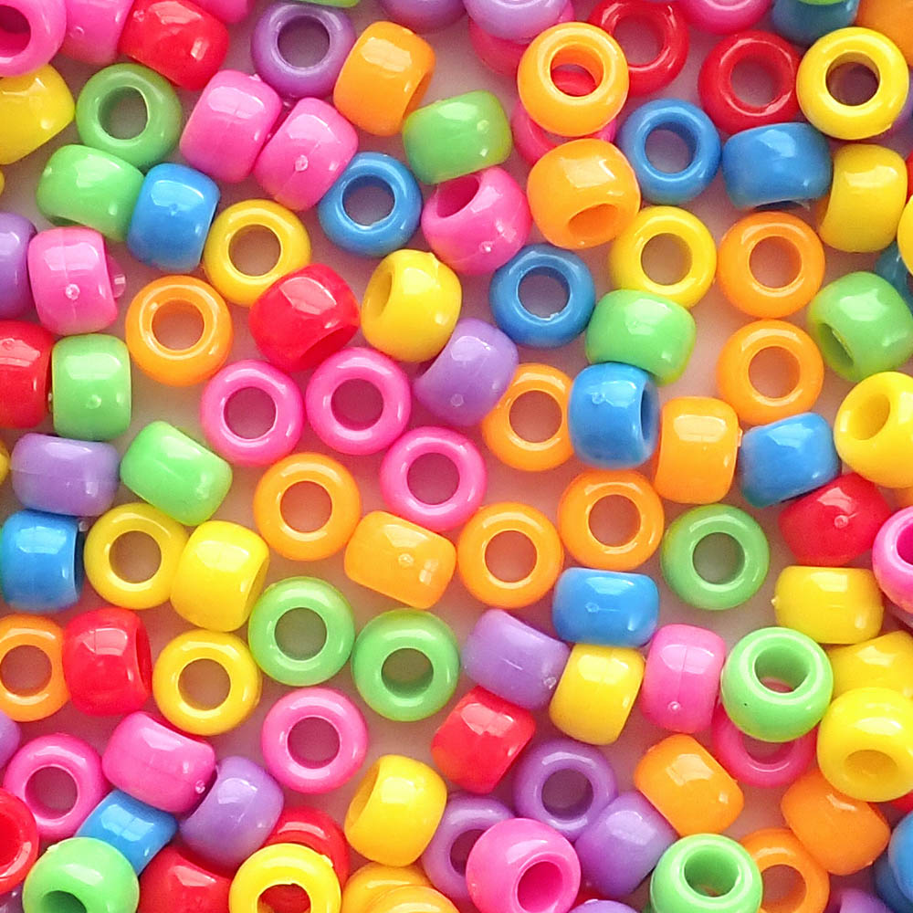 Circus Opaque Mix Plastic Pony Beads 6 x 9mm, 500 beads