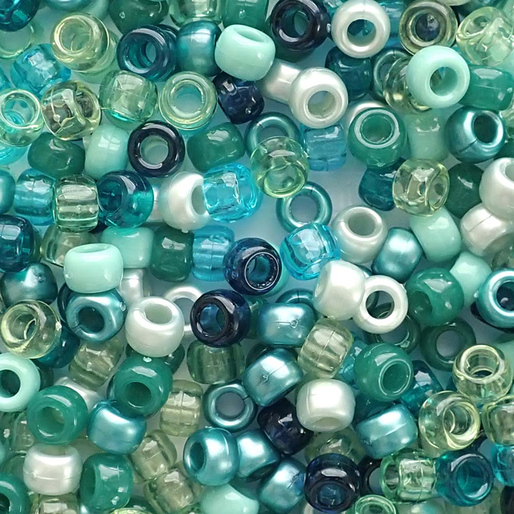 Turquoise Transparent Plastic Craft Pony Beads 6x9mm, 500 beads