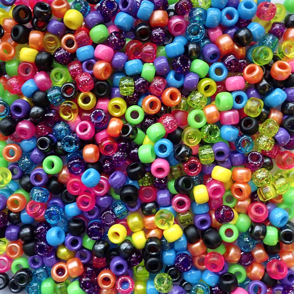 Matte Neon Mix Plastic Pony Beads 6 x 9mm, 150 beads