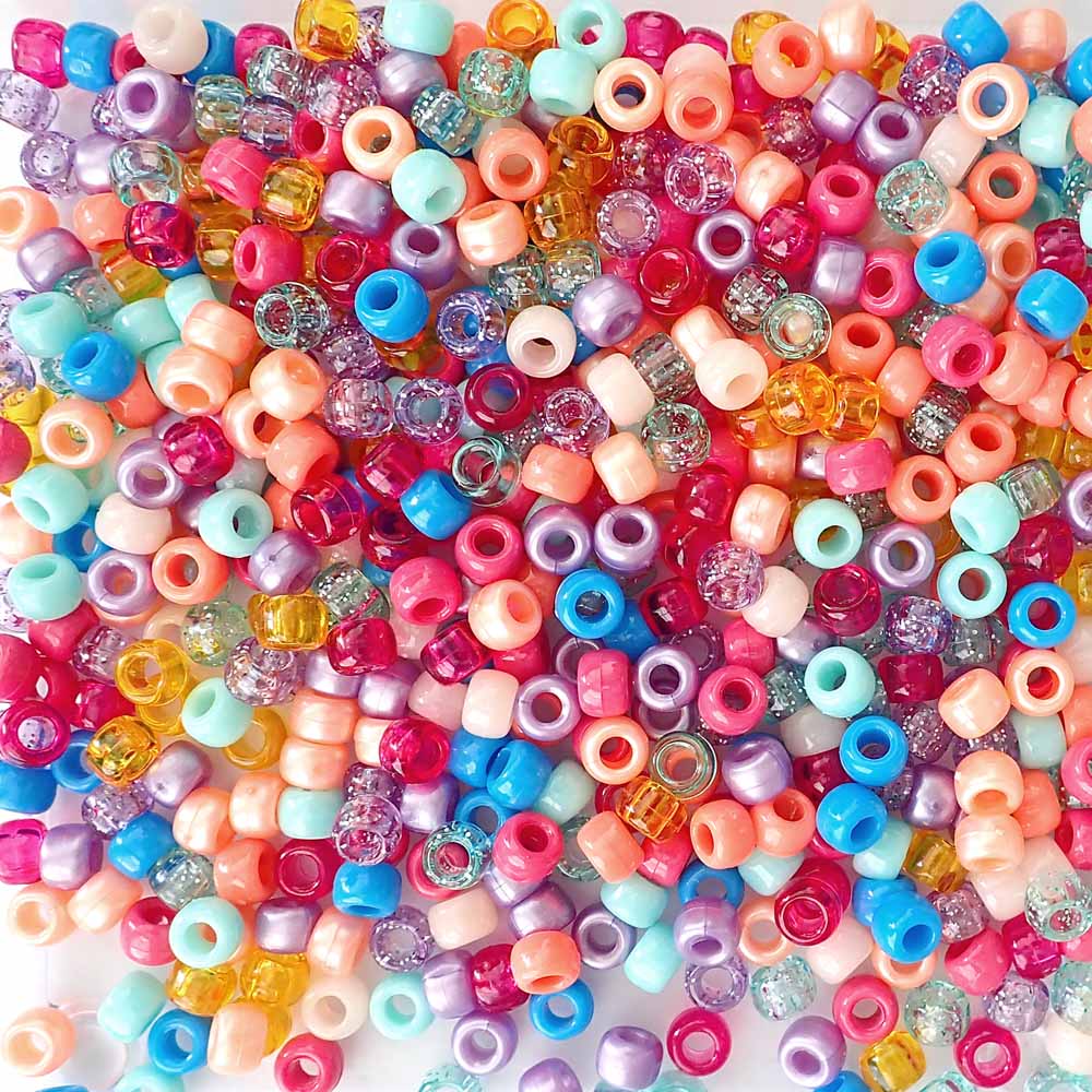 Beach Party Mix Plastic Craft Pony Beads 6x9mm Bulk, USA Made - Pony Bead  Store