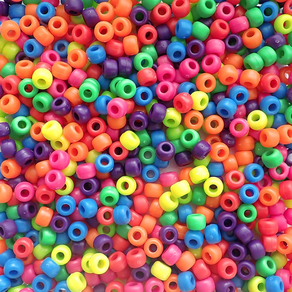 Neon Orange Plastic Craft Pony Beads 6x9mm, 500 beads Bulk Pack