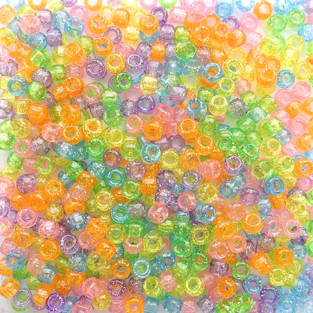Plastic Pony Bead Shapes Mix, Neon Colors, 125 beads