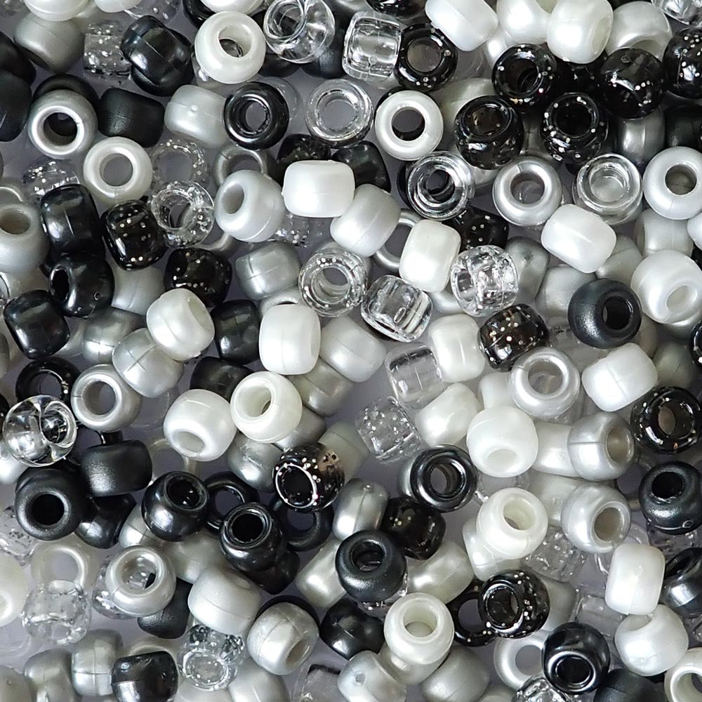 Black and White Pony Bead Mix, 9mm Beads, Black Pony Beads, White