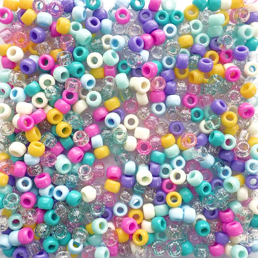 Unicorn Mix Plastic Craft Pony Beads 6 x 9mm Bulk Assortment, USA