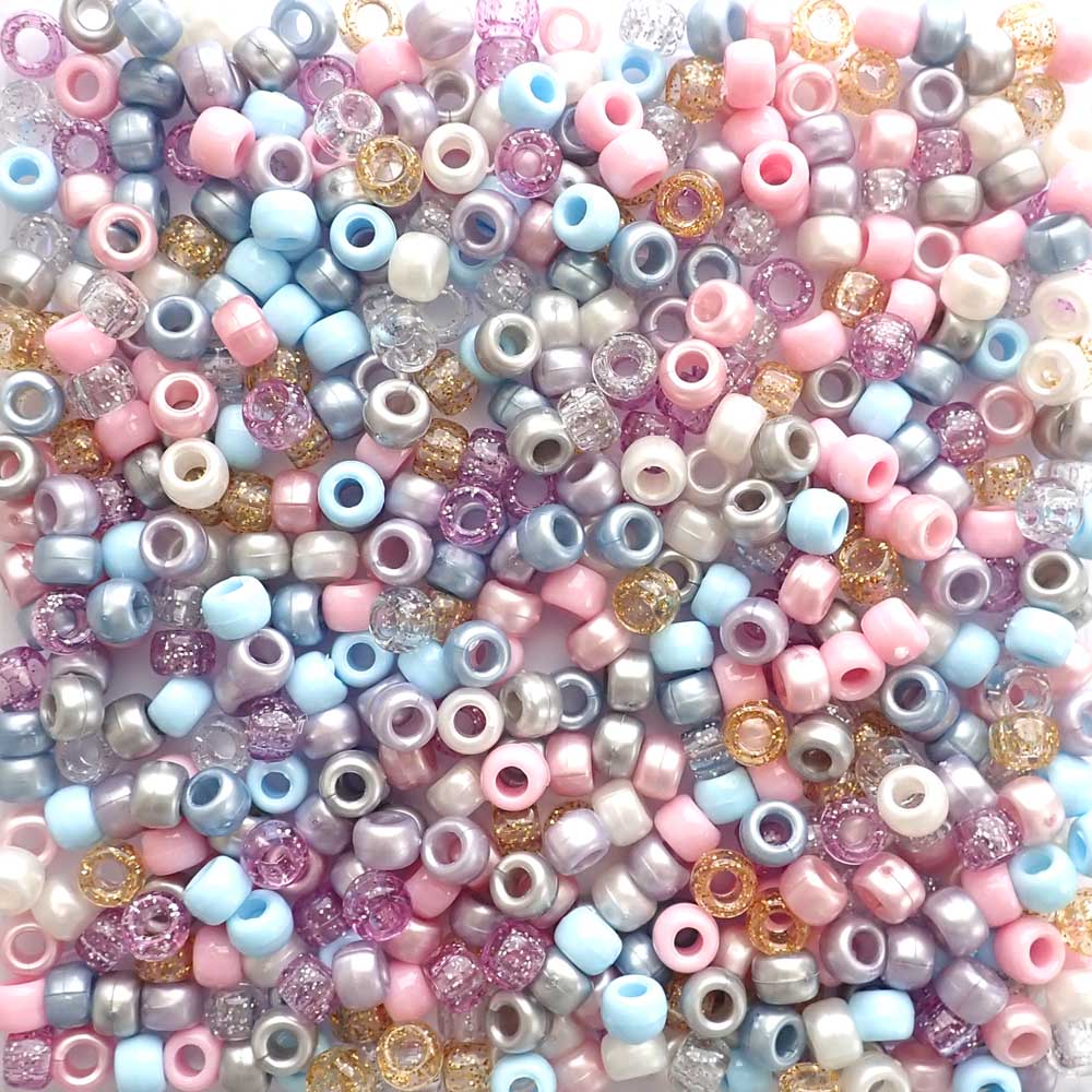 Beach Party Mix Plastic Craft Pony Beads 6x9mm Bulk, USA Made