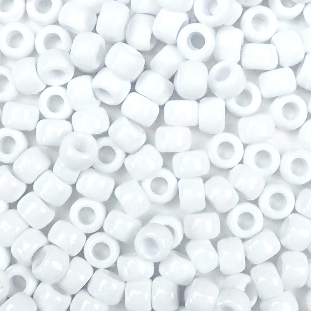 White Opaque 10mm Round Plastic Pony Beads (125pcs)