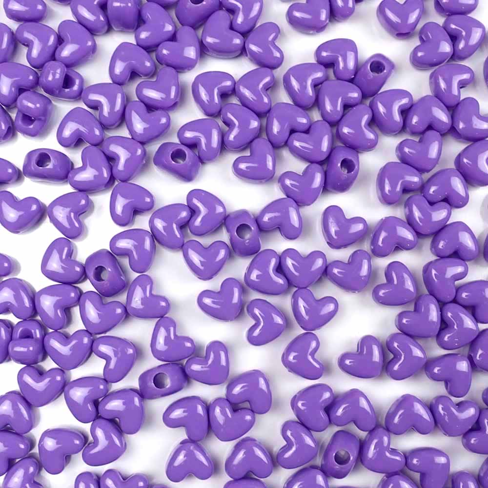 Light Purple Opaque 20mm Round Plastic Beads - White Hearts (10pcs)