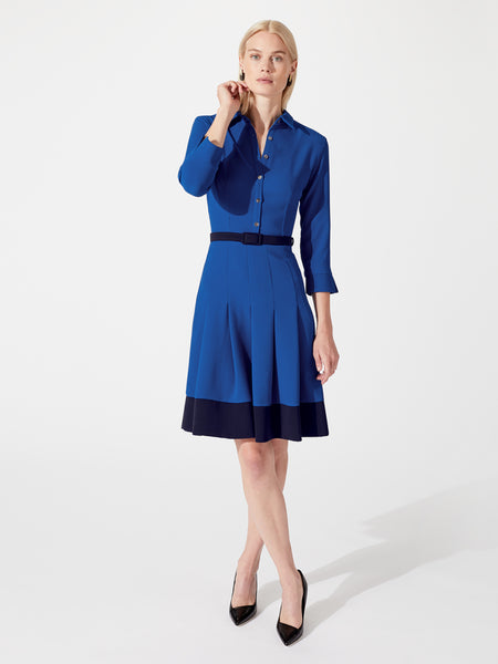 Midi length pleated shirt dress with belt