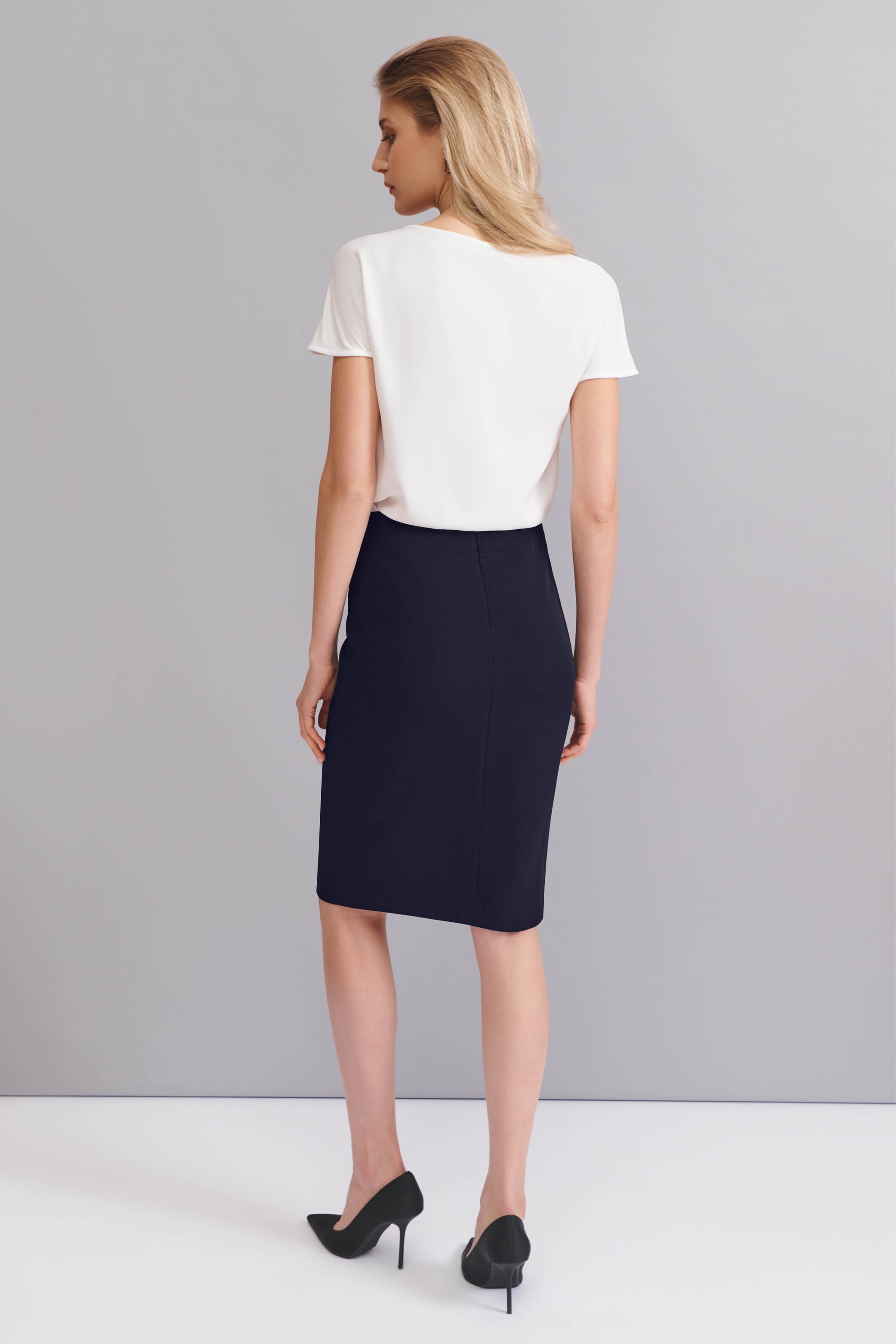 Scarlett Navy Performance Tailoring Skirt - Libby London