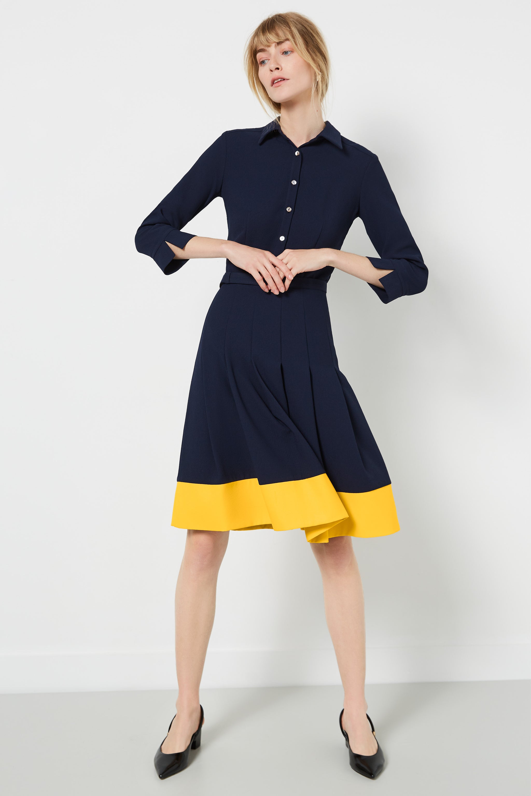 navy and yellow dress