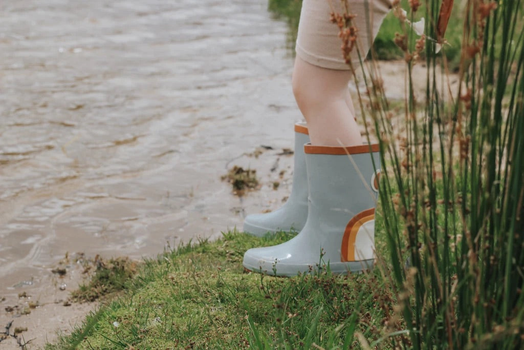 light blue rain boots