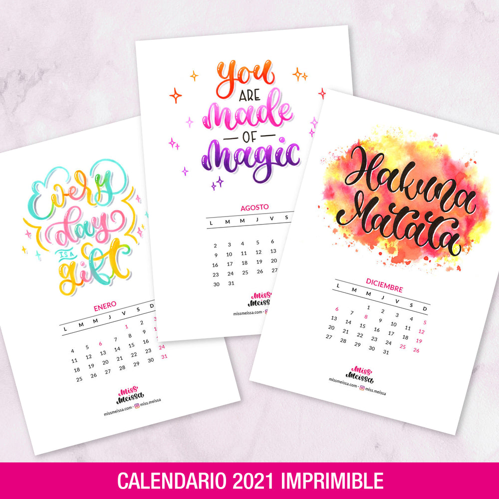 Calendario Motivador Imprimible 2021 Miss Meissa