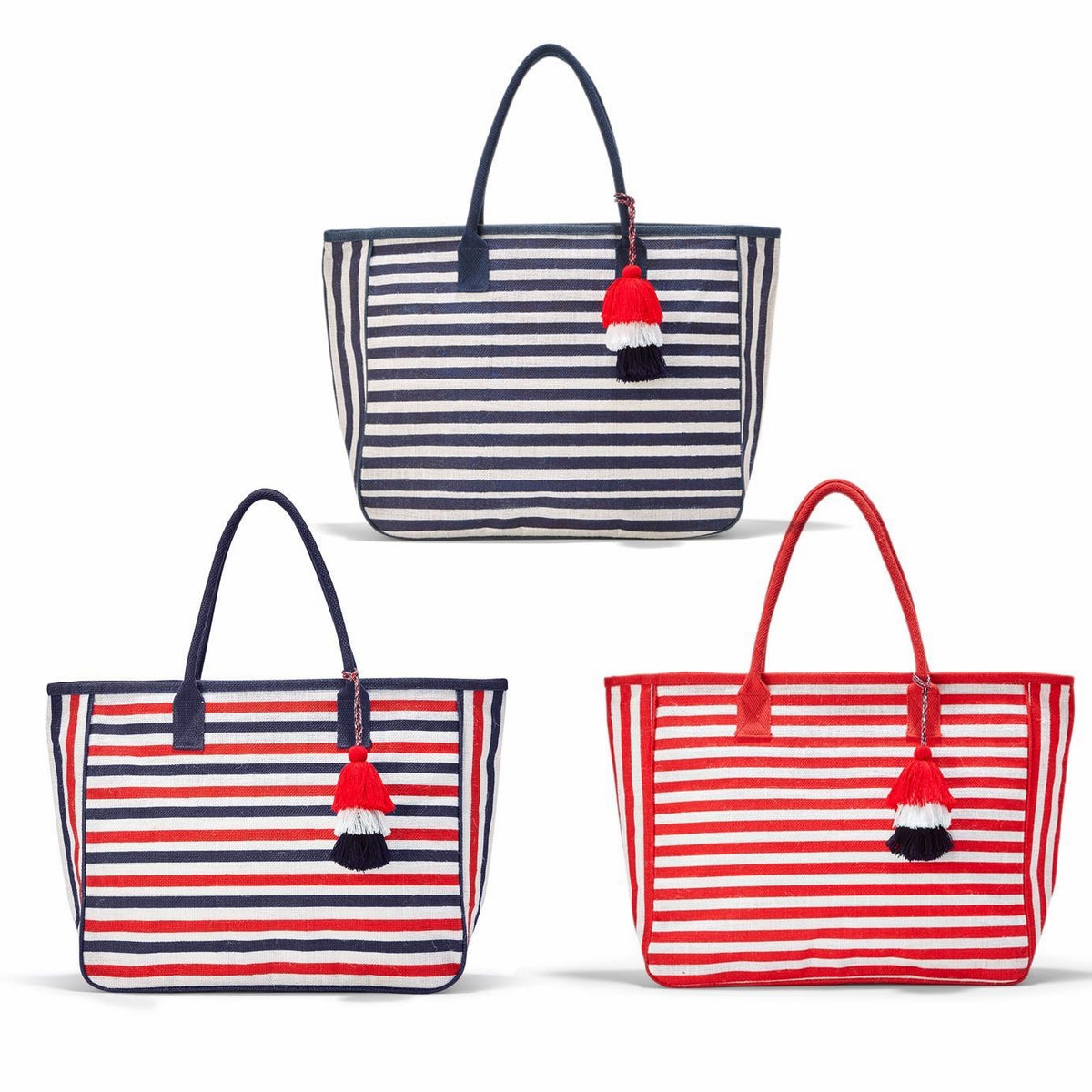 striped tote bag with zipper