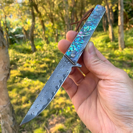 Damascus Pocket Knife Abalone Shell Handle VP59