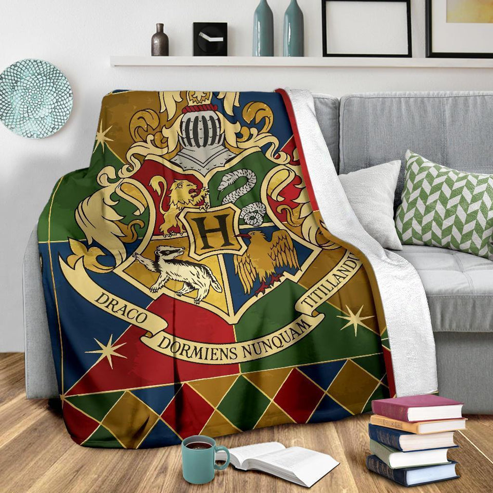 Hogwarts Badges Harry Potter Fleece Blanket For Bedding Decor Perfect Ivy