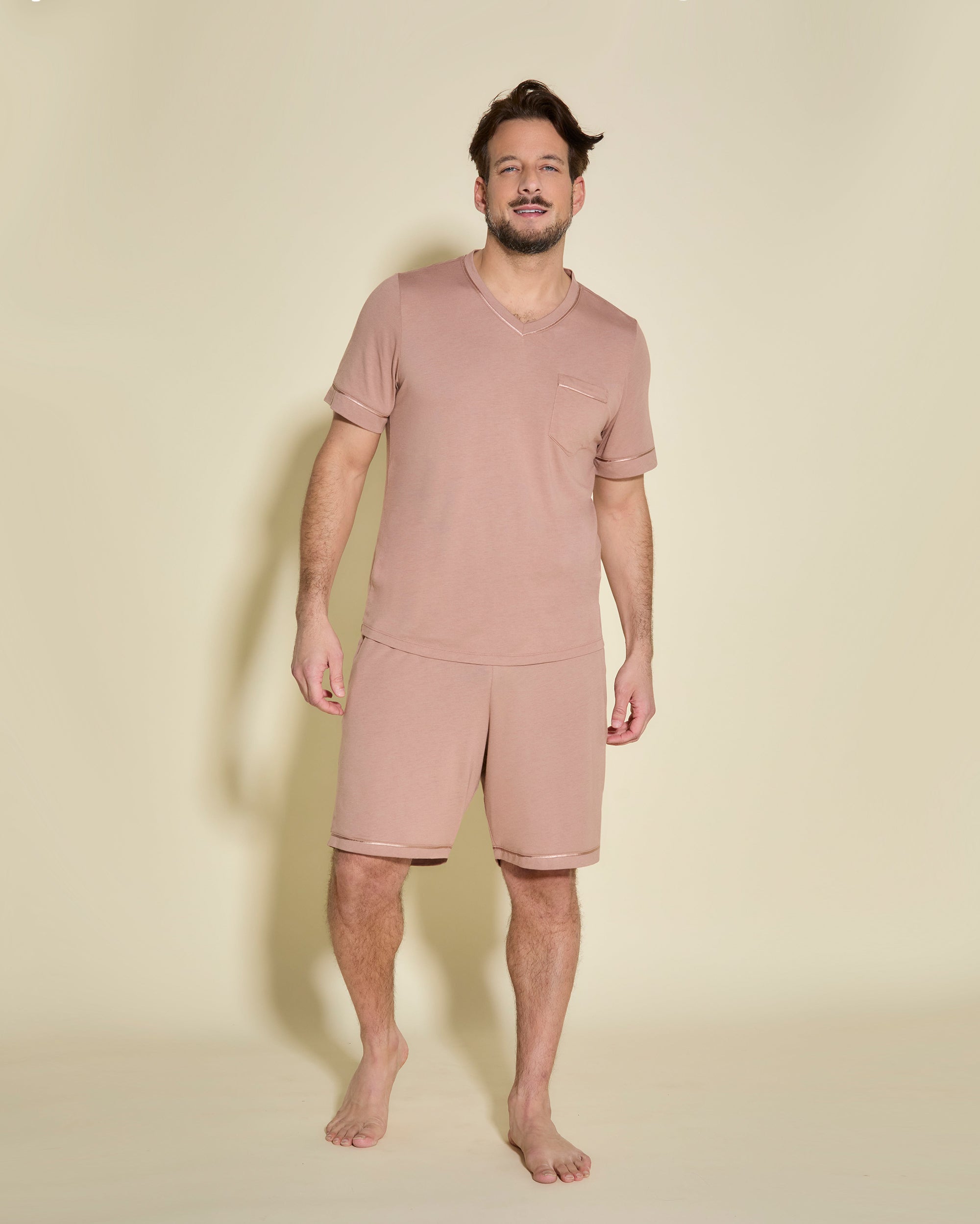 cosabella men's bella men's short sleeve top & shorts pajama set, beige, large, cotton men sets