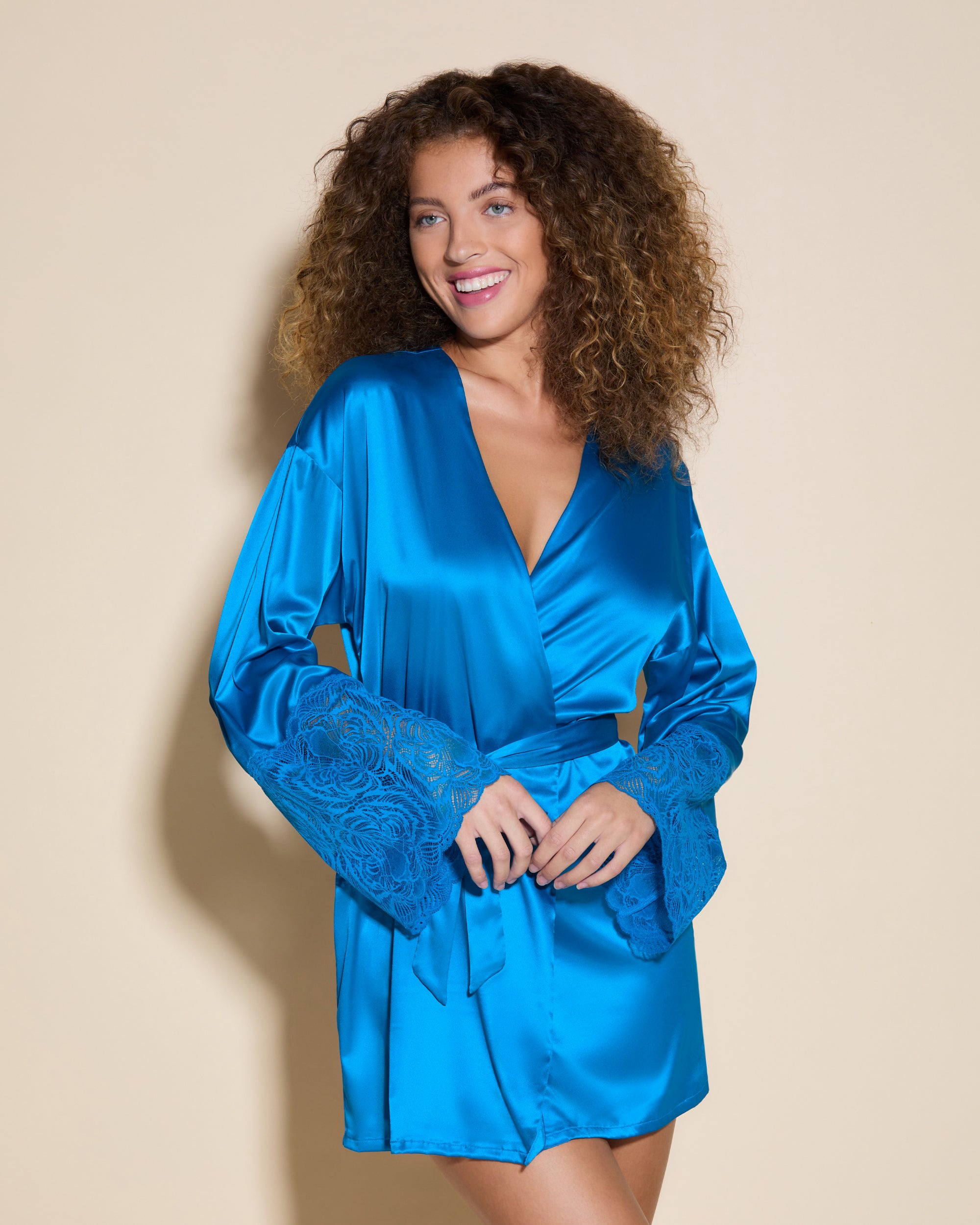 cosabella women's khana robe, blue, large, silk robe