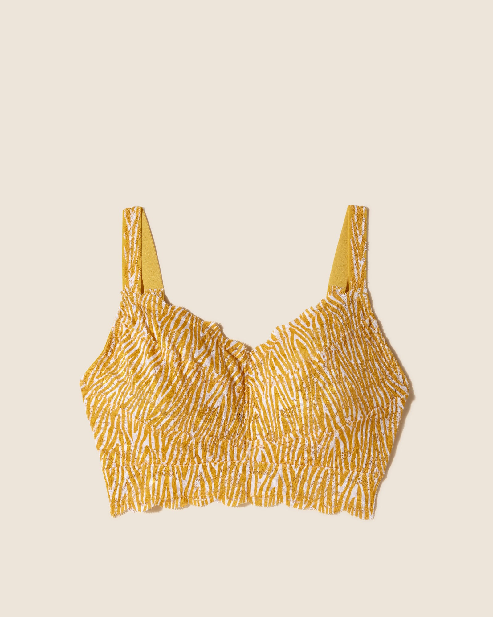 Cosabella Women's Never Say Never Printed Curvy Sweetie Bralette, Yellow, Large, Lace Bralette