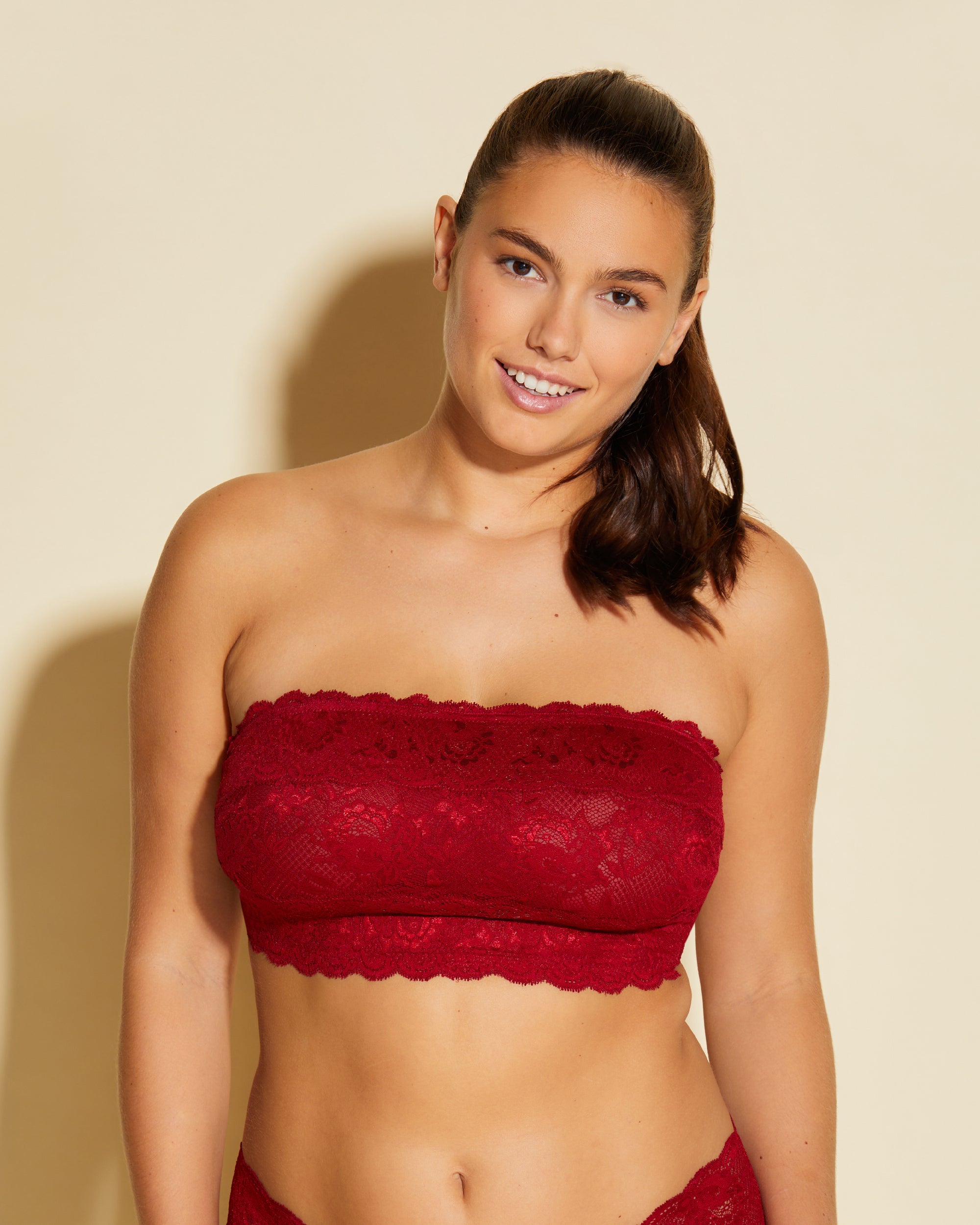 cosabella women's never say never curvy flirtie bandeau bra, red, large, lace bralette