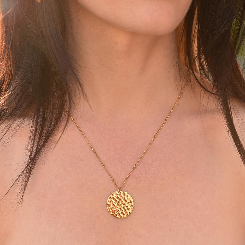 Gold Coin Necklace. Hammered texture 