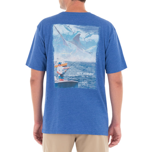 XtraFly Apparel Mens Blue Wahoo Saltwater Fish Fishing Fisherman Lure Dad  Gift Crewneck T-Shirt 