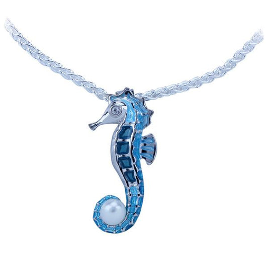 Nautilus Shell Necklace with Pearl - Enameled Sterling Silver