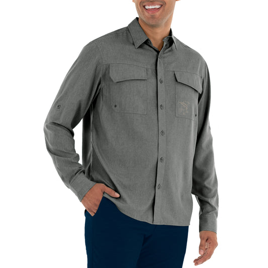 Men's Long Sleeve Heather Textured Cationic Green Fishing Shirt – Guy Harvey