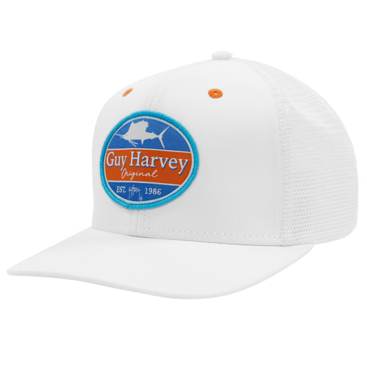 Guy Harvey | Ladies White Classic Fin Performance Flex Fitted Trucker Hat
