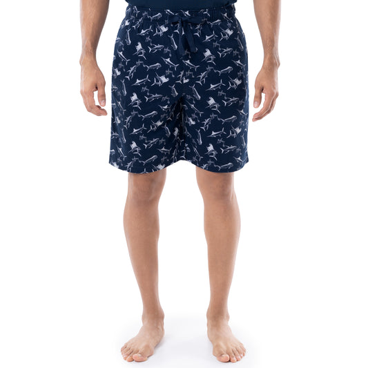 Guy Harvey Dark Waters Drawstring Pocket Sleep Shorts - Blue - Small