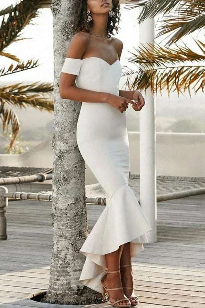 white mermaid prom dresses