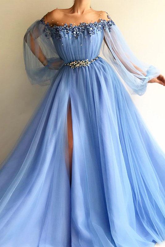 long sleeve sky blue dress Big sale ...